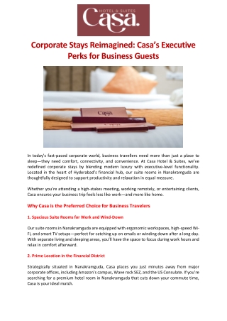 Corporate Stays Reimagined Casa’s Executive Perks for Business Guests