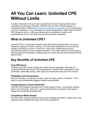 All You Can Learn Unlimited CPE Without Limits