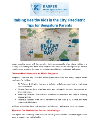 Raising Healthy Kids in the City Pediatric Tips for Bengaluru Parents