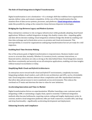 The Role of Cloud Integration in Digital Transformation