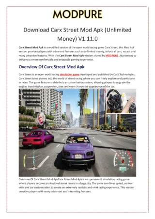 Download Carx Street Mod Apk (Unlimited Money) V1.11.0