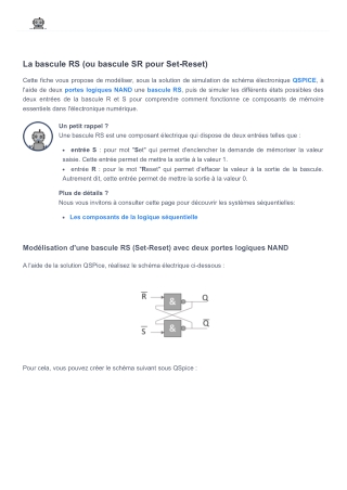 La bascule RS (ou bascule SR pour Set-Reset) - electro & robot