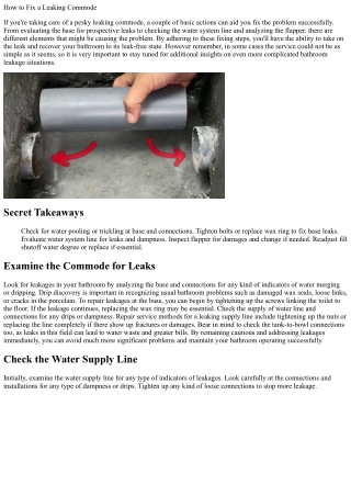 Exactly how to Fix a Leaking Commode