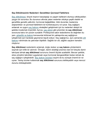 Saç Dökülmesinin Nedenleri