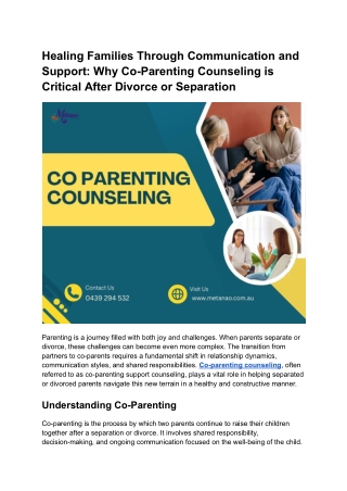 Healing Families Through Communication and Support_ Why Co-Parenting Counseling is Critical After Divorce or Separation