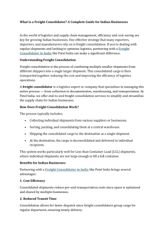 What is a Freight Consolidator A Complete Guide for Indian Businesses