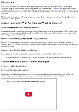 Exploring the Latest Trends in Roof Installation Techniques