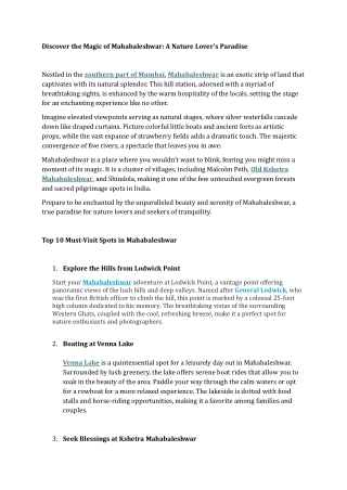 Discover the Magic of Mahabaleshwar A Nature Lover’s Paradise