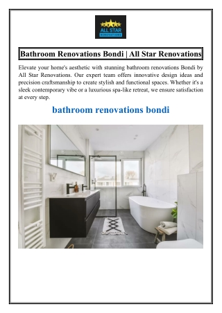 Bathroom Renovations Bondi | All Star Renovations