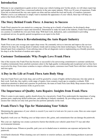 Tips for Keeping Your Vehicle Looking New from Frank Flora