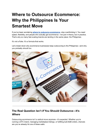 Where to Outsource Ecommerce - Why the Philippines Is Your Smartest Move