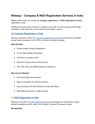Company & NGO Registration Services in India | Rietway