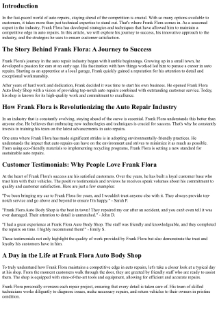 Maintaining a Competitive Edge in Auto Repairs: Strategies from Frank Flora