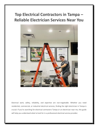 Top Electrical Contractors in Tampa Reliable Electrician Services Near You