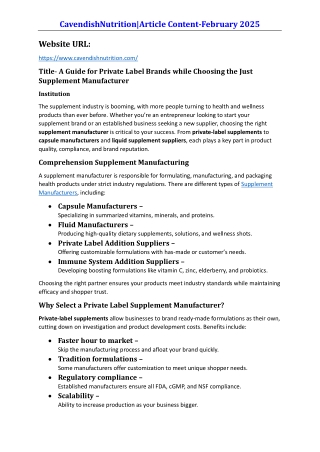 A Guide for Private Label Brands while Choosing the Just Supplement Manufacturer