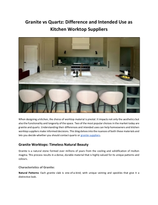 Granite vs Quartz: Difference and Intended Use as  Kitchen Worktop Suppliers