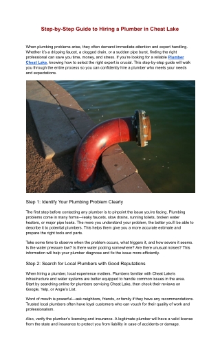 Cheat Lake Plumbing Services You Can Trust