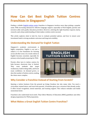 How Can Get Best English Tuition Centres Franchises centres in Singapore