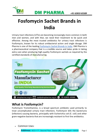 Fosfomycin Sachet Brands in India