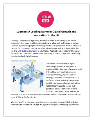 Luqman A Leading Name in Digital Growth and Innovation in the UK