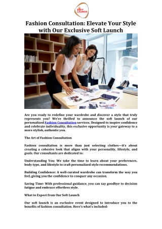 Fashion Consultation Elevate Your Style with Our Exclusive Soft Launch