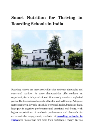 Smart Nutrition for Thriving in Boarding Schools in India
