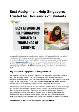 Best Assignment Help Singapore_ Trusted by Thousands of Students