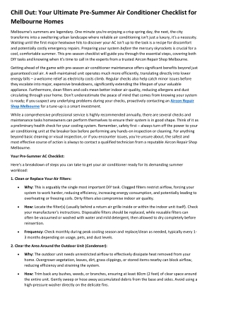 Chill Out Your Ultimate Pre-Summer Air Conditioner Checklist for Melbourne Homes