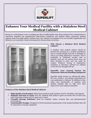 Enhance Your Medical Facility with a Stainless Steel Medical Cabinet