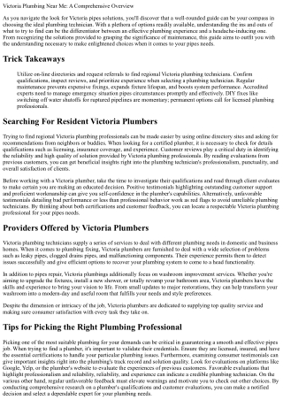 Victoria Plumbing Near Me: A Comprehensive Guide