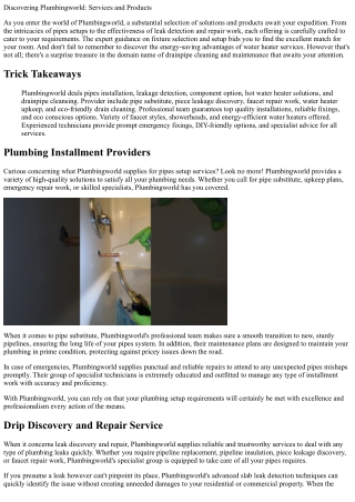 Exploring Plumbingworld: Solutions and Products