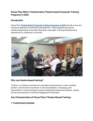 Pause Play Offers Transformative Theatre-based Corporate Training Programs in Delhi