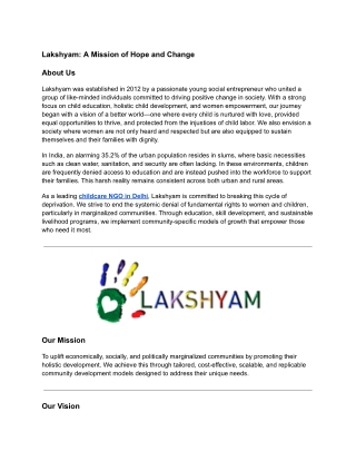 Lakshyam NGO – Best Childcare NGO in Delhi Transforming Young Lives