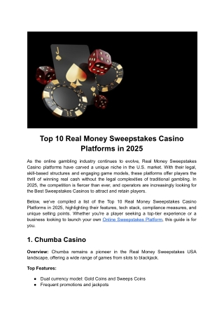 Top 10 Real Money Sweepstakes Casino Platforms in 2025