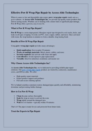 Effective Pow R Wrap Pipe Repair by Access