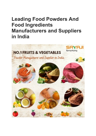 Food Powders And Food Ingredients Manufacturers and Suppliers in India