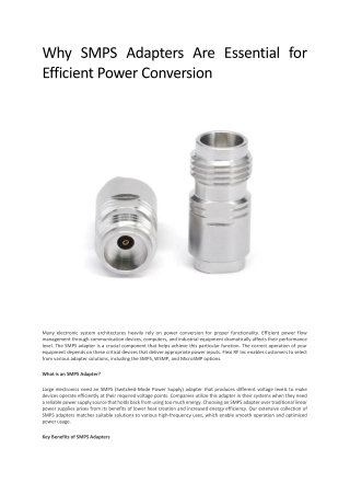 Why SMPS Adapters Are Essential for Efficient Power Conversion