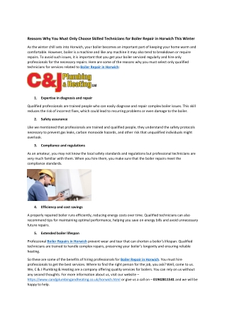 Reasons Why You Must Only Choose Skilled Technicians for Boiler Repair in Horwich This Winter