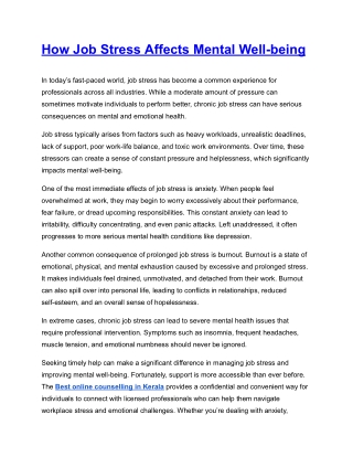 How Job Stress Affects Mental Well-being