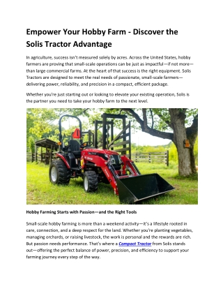 Empower Your Hobby Farm - Discover the Solis Tractor Advantage