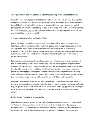 The Importance of Revalidation UK for Maintaining Professional Standards