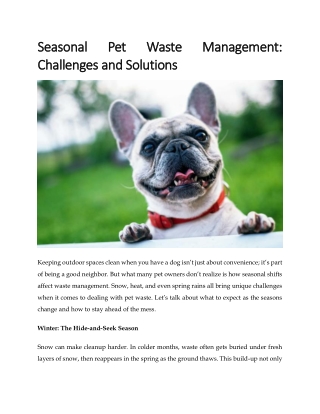 Seasonal Pet Waste Management: Challenges and Solutions