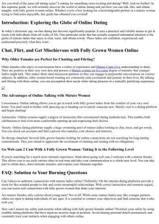 Conversation, Flirt, and Obtain Rowdy with Fully Grown Ladies Online