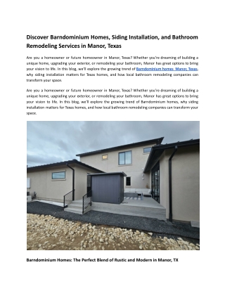 Discover Barndominium Homes, Siding Installation, and Bathroom Remodeling Services in Manor, Texas
