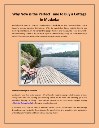 Why Now is the Perfect Time to Buy a Cottage in Muskoka
