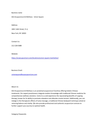 ACA Acupuncture & Wellness - Union Square