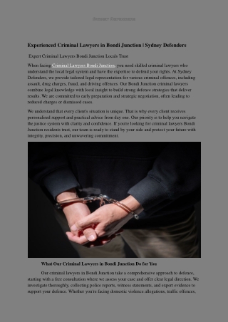 Experienced Criminal Lawyers in Bondi Junction