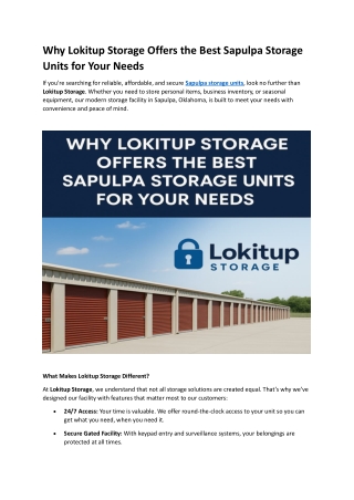 Why Lokitup Storage Offers the Best Sapulpa Storage Units for Your Needs