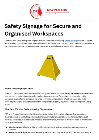 Safety Signage for Secure and Organised Workspaces