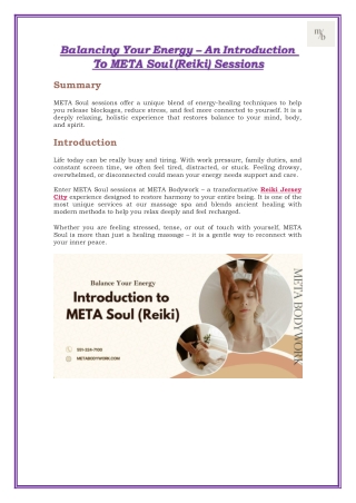 Balancing Your Energy – An Introduction to META Soul (Reiki) Sessions